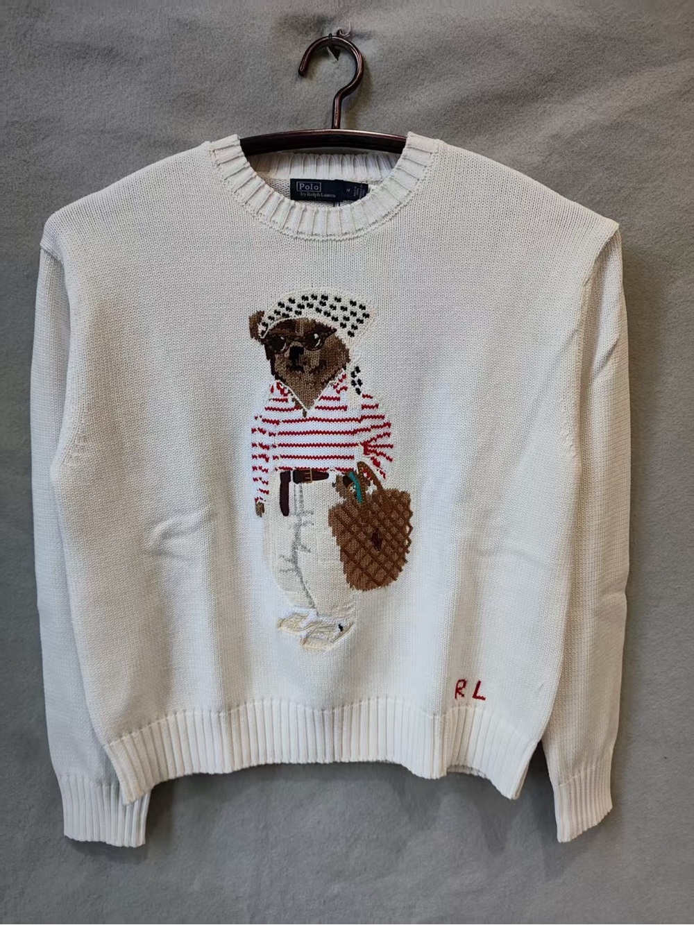 Polo by Ralph Lauren Cream Crewneck Sweater with Bear Motif